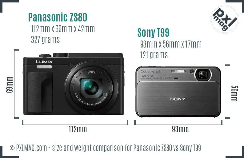 Panasonic ZS80 vs Sony T99 size comparison