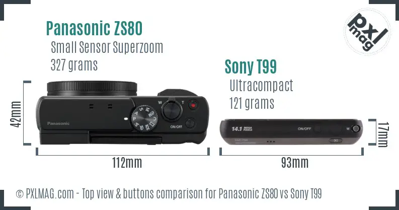 Panasonic ZS80 vs Sony T99 top view buttons comparison