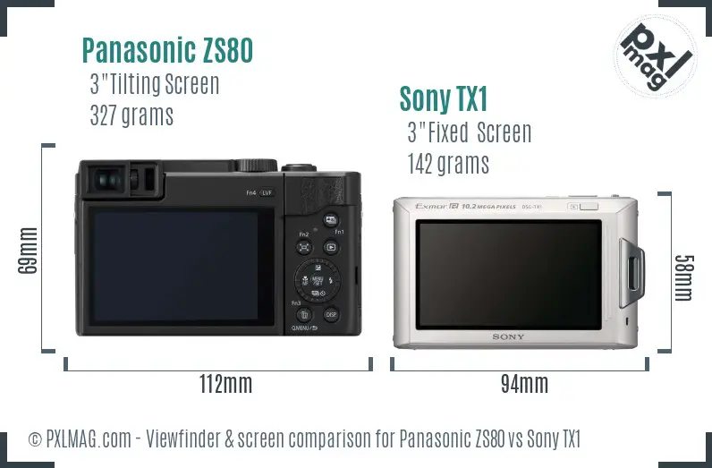 Panasonic ZS80 vs Sony TX1 Screen and Viewfinder comparison