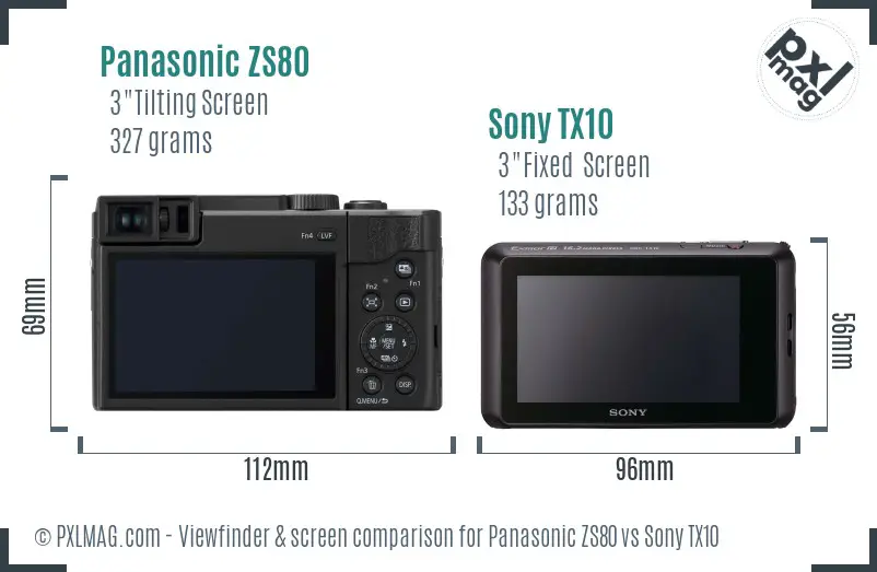Panasonic ZS80 vs Sony TX10 Screen and Viewfinder comparison