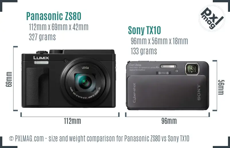 Panasonic ZS80 vs Sony TX10 size comparison