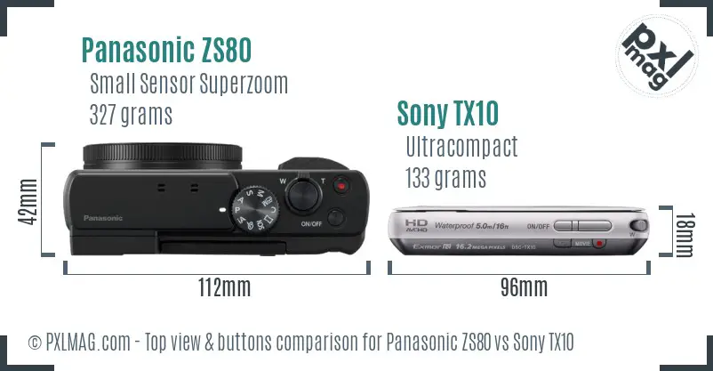 Panasonic ZS80 vs Sony TX10 top view buttons comparison