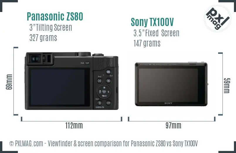 Panasonic ZS80 vs Sony TX100V Screen and Viewfinder comparison