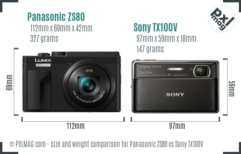 Panasonic ZS80 vs Sony TX100V size comparison