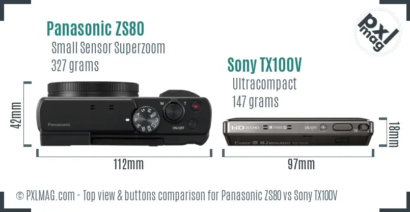 Panasonic ZS80 vs Sony TX100V top view buttons comparison