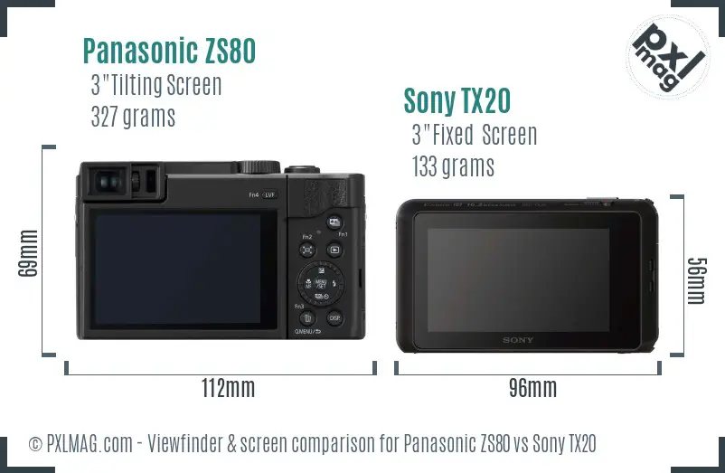 Panasonic ZS80 vs Sony TX20 Screen and Viewfinder comparison