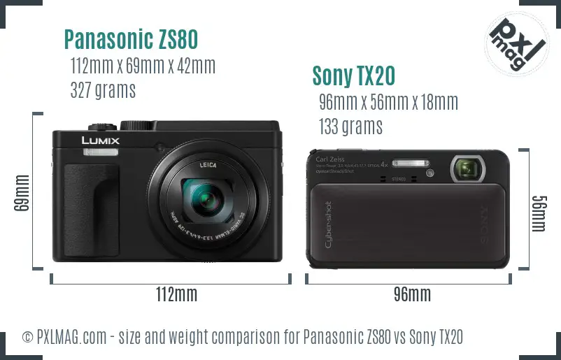 Panasonic ZS80 vs Sony TX20 size comparison