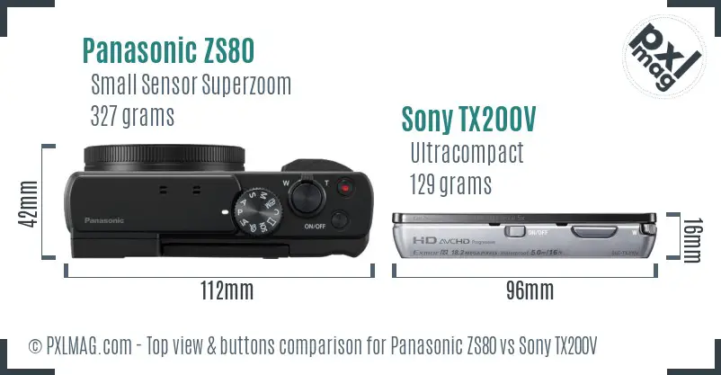 Panasonic ZS80 vs Sony TX200V top view buttons comparison