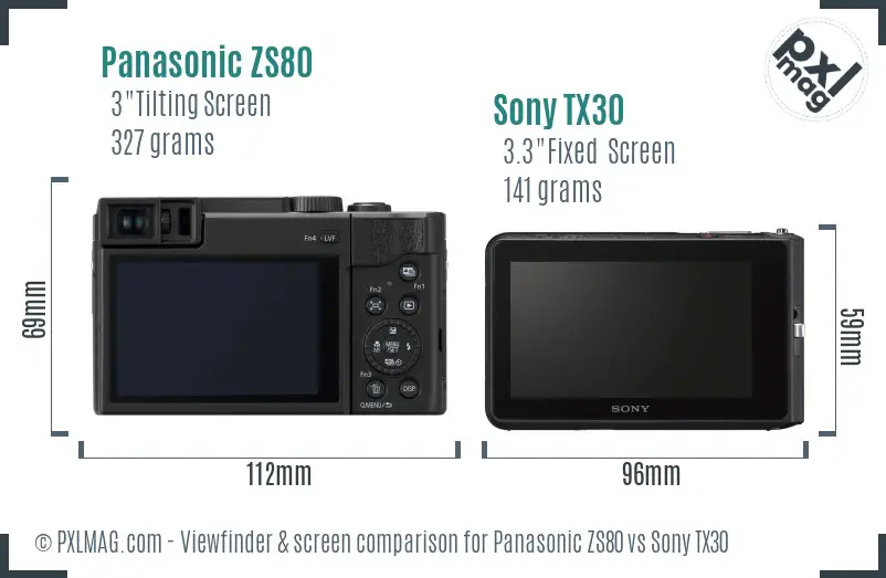 Panasonic ZS80 vs Sony TX30 Screen and Viewfinder comparison