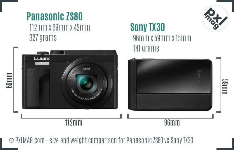 Panasonic ZS80 vs Sony TX30 size comparison