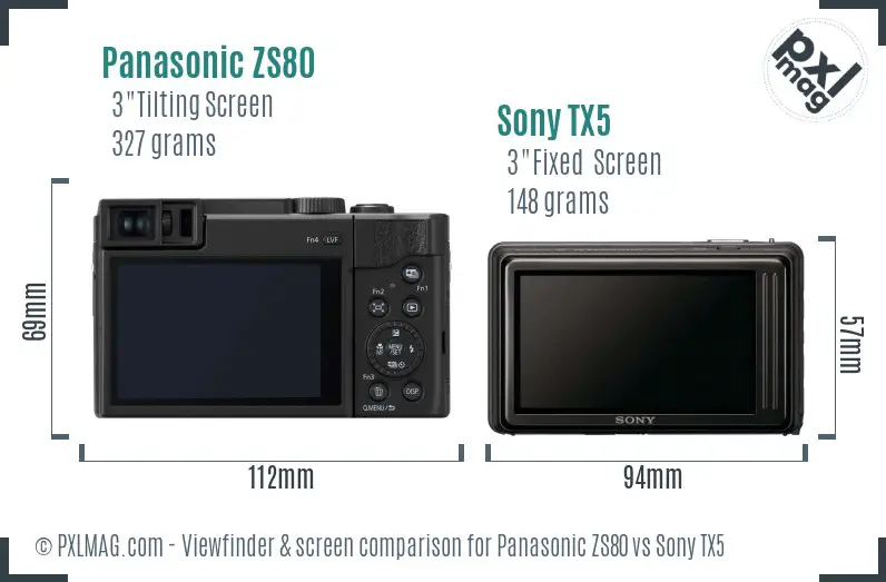 Panasonic ZS80 vs Sony TX5 Screen and Viewfinder comparison