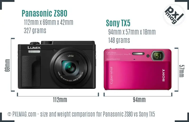 Panasonic ZS80 vs Sony TX5 size comparison