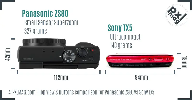 Panasonic ZS80 vs Sony TX5 top view buttons comparison