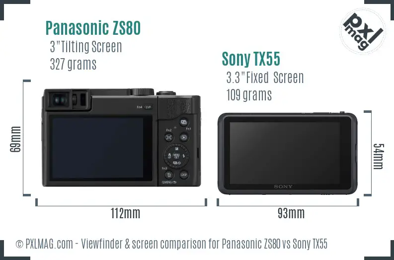 Panasonic ZS80 vs Sony TX55 Screen and Viewfinder comparison