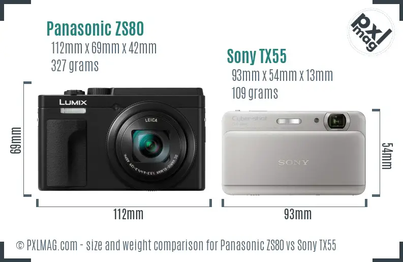 Panasonic ZS80 vs Sony TX55 size comparison