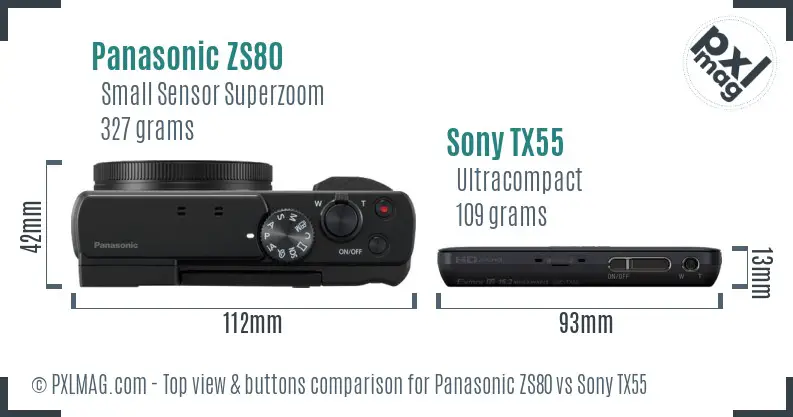 Panasonic ZS80 vs Sony TX55 top view buttons comparison