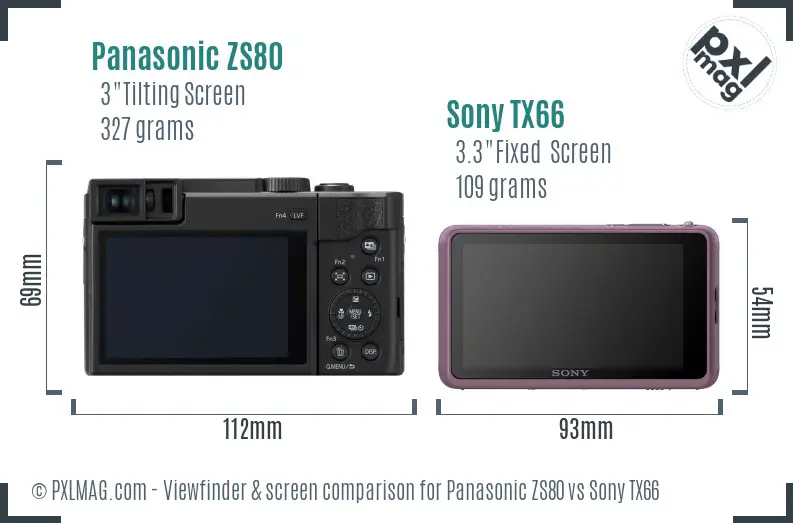 Panasonic ZS80 vs Sony TX66 Screen and Viewfinder comparison