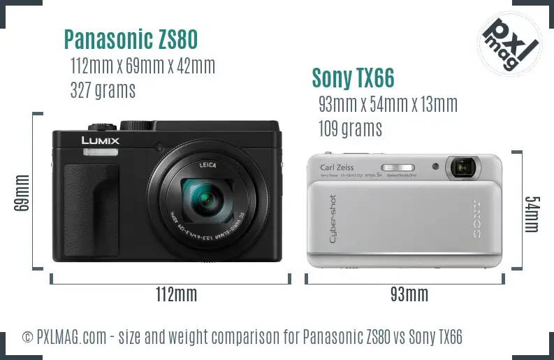 Panasonic ZS80 vs Sony TX66 size comparison