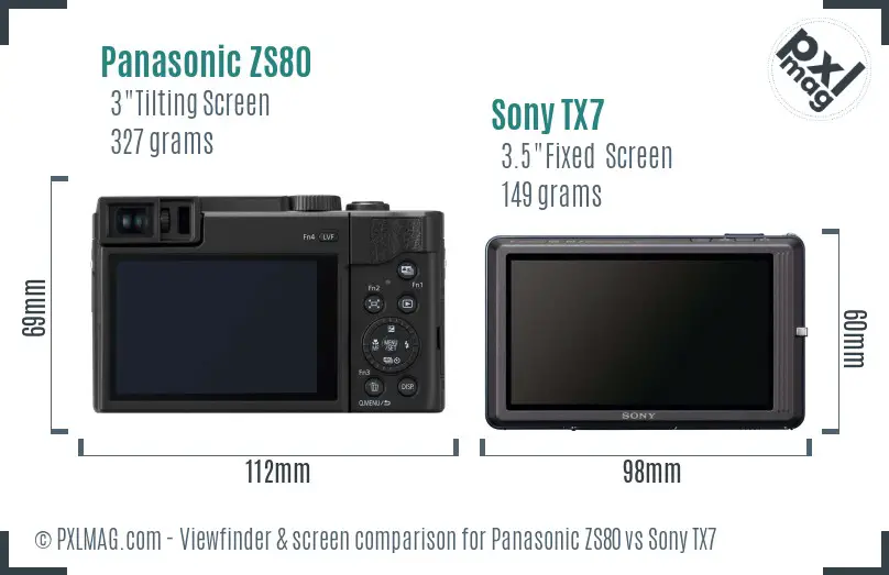 Panasonic ZS80 vs Sony TX7 Screen and Viewfinder comparison