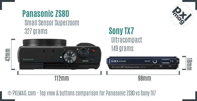 Panasonic ZS80 vs Sony TX7 top view buttons comparison