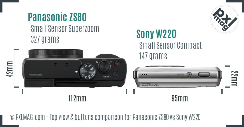 Panasonic ZS80 vs Sony W220 top view buttons comparison Panasonic ZS80 vs Sony W220 top view buttons comparison
