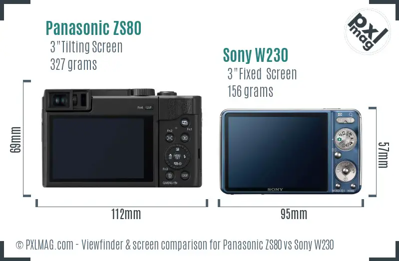 Panasonic ZS80 vs Sony W230 Screen and Viewfinder comparison