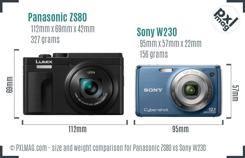 Panasonic ZS80 vs Sony W230 size comparison