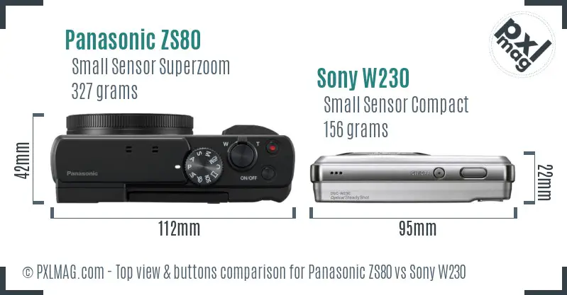 Panasonic ZS80 vs Sony W230 top view buttons comparison