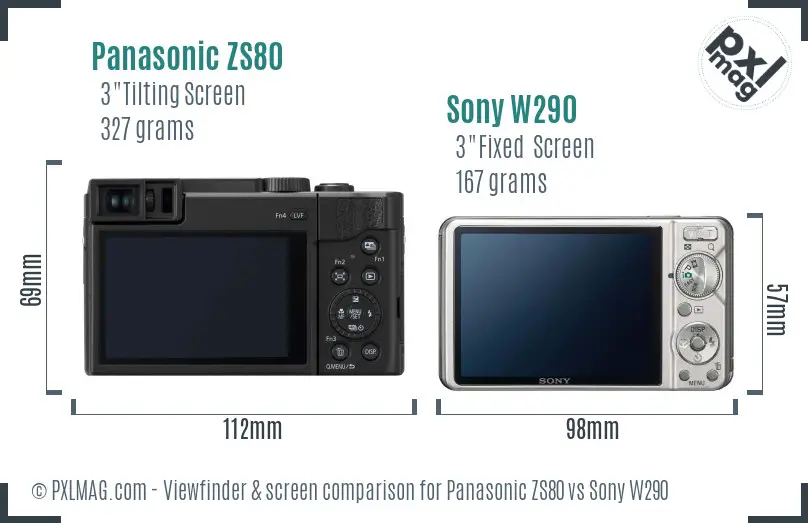 Panasonic ZS80 vs Sony W290 Screen and Viewfinder comparison