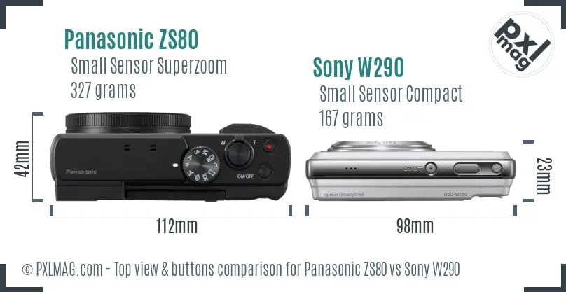 Panasonic ZS80 vs Sony W290 top view buttons comparison