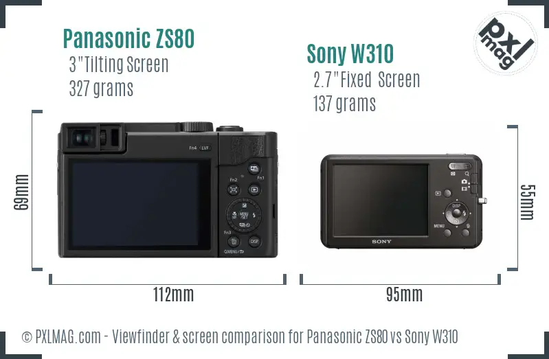 Panasonic ZS80 vs Sony W310 Screen and Viewfinder comparison