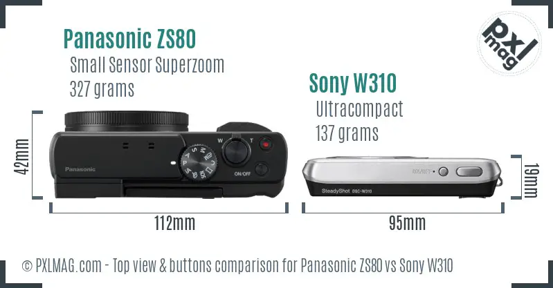 Panasonic ZS80 vs Sony W310 top view buttons comparison