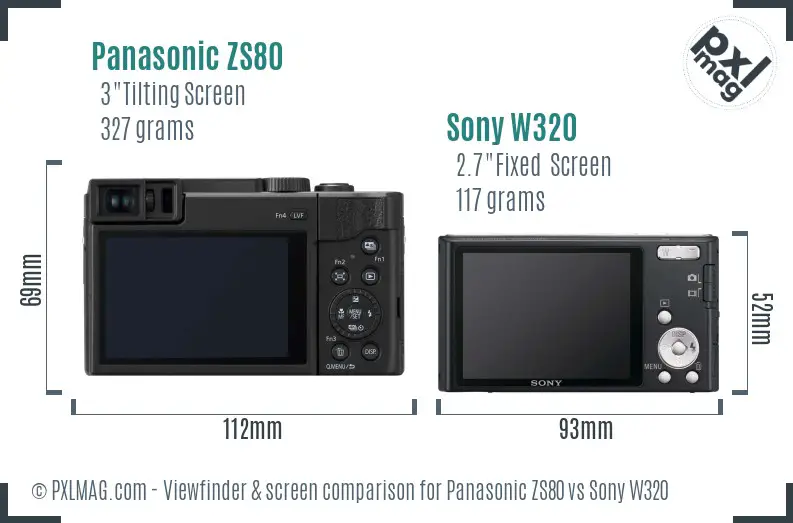 Panasonic ZS80 vs Sony W320 Screen and Viewfinder comparison