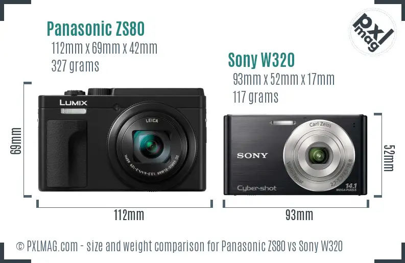 Panasonic ZS80 vs Sony W320 size comparison