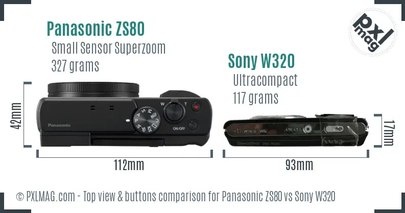 Panasonic ZS80 vs Sony W320 top view buttons comparison