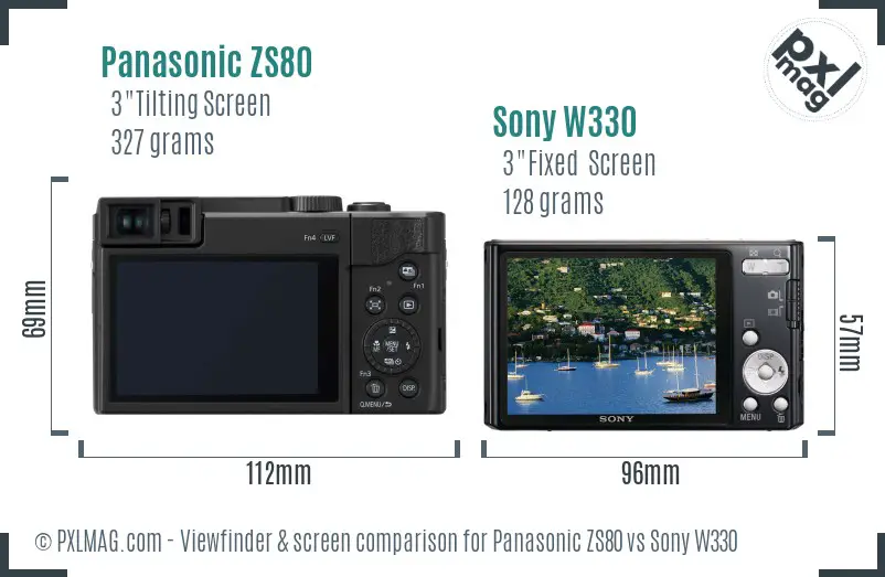 Panasonic ZS80 vs Sony W330 Screen and Viewfinder comparison