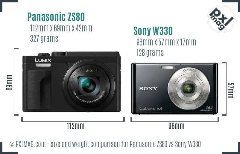 Panasonic ZS80 vs Sony W330 size comparison