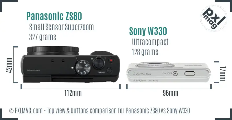 Panasonic ZS80 vs Sony W330 top view buttons comparison