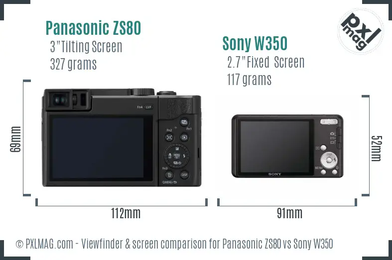 Panasonic ZS80 vs Sony W350 Screen and Viewfinder comparison