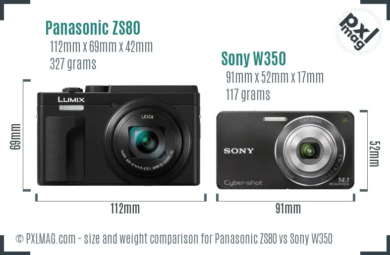 Panasonic ZS80 vs Sony W350 size comparison