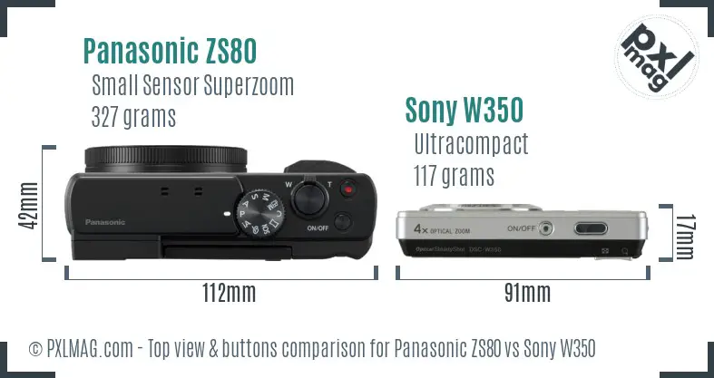 Panasonic ZS80 vs Sony W350 top view buttons comparison