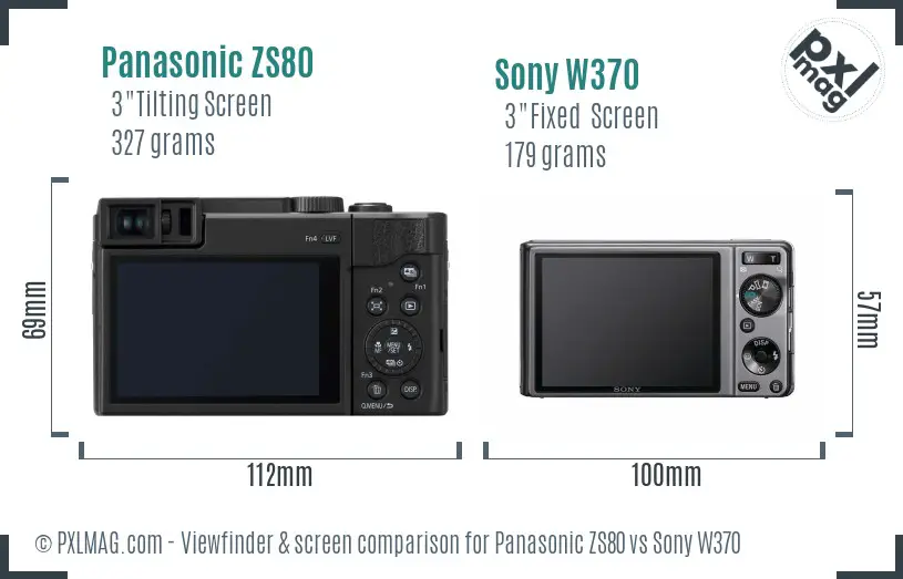 Panasonic ZS80 vs Sony W370 Screen and Viewfinder comparison