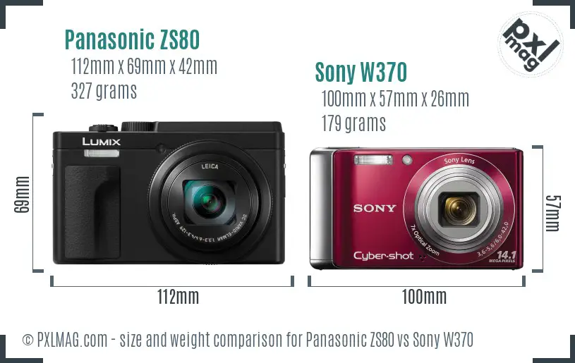 Panasonic ZS80 vs Sony W370 size comparison