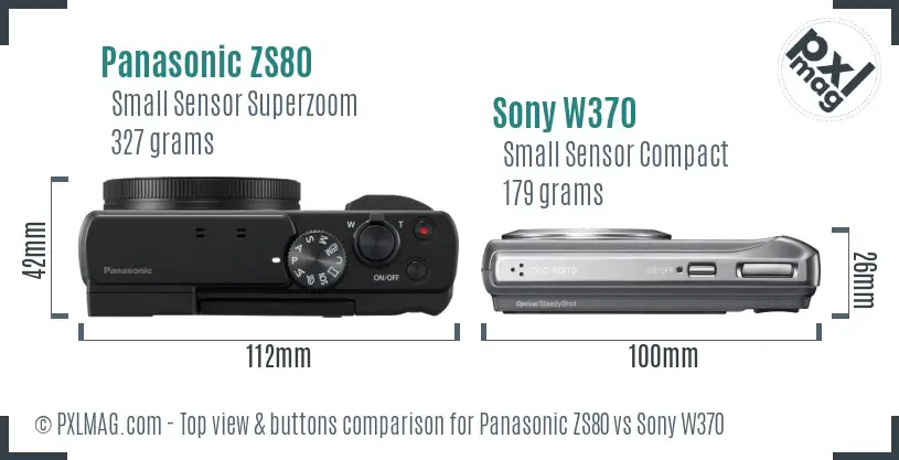 Panasonic ZS80 vs Sony W370 top view buttons comparison