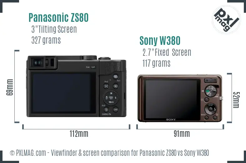 Panasonic ZS80 vs Sony W380 Screen and Viewfinder comparison