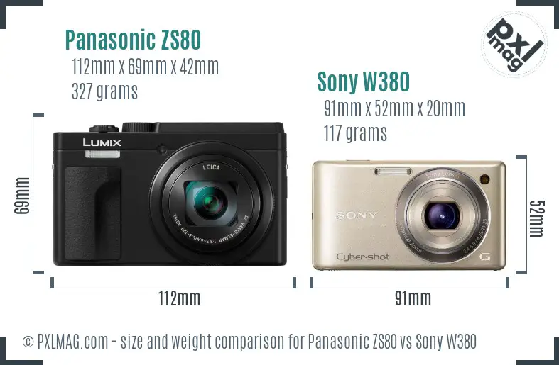 Panasonic ZS80 vs Sony W380 size comparison