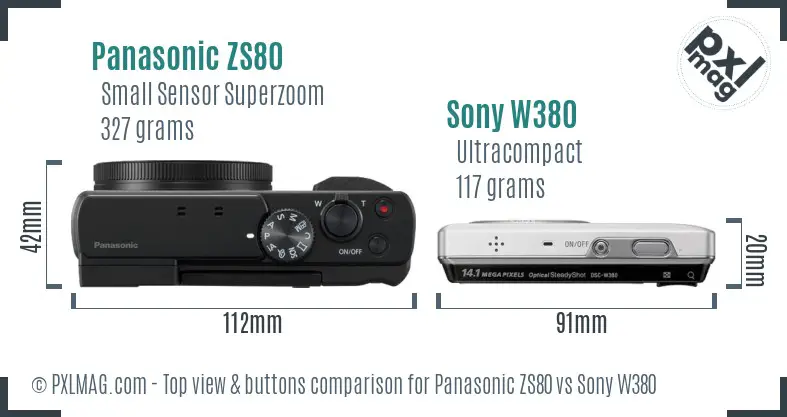 Panasonic ZS80 vs Sony W380 top view buttons comparison