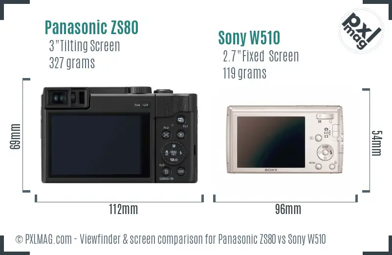 Panasonic ZS80 vs Sony W510 Screen and Viewfinder comparison