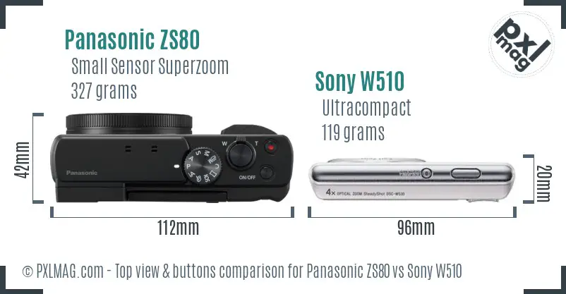 Panasonic ZS80 vs Sony W510 top view buttons comparison