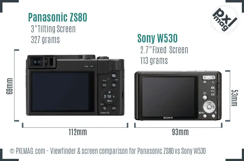 Panasonic ZS80 vs Sony W530 Screen and Viewfinder comparison